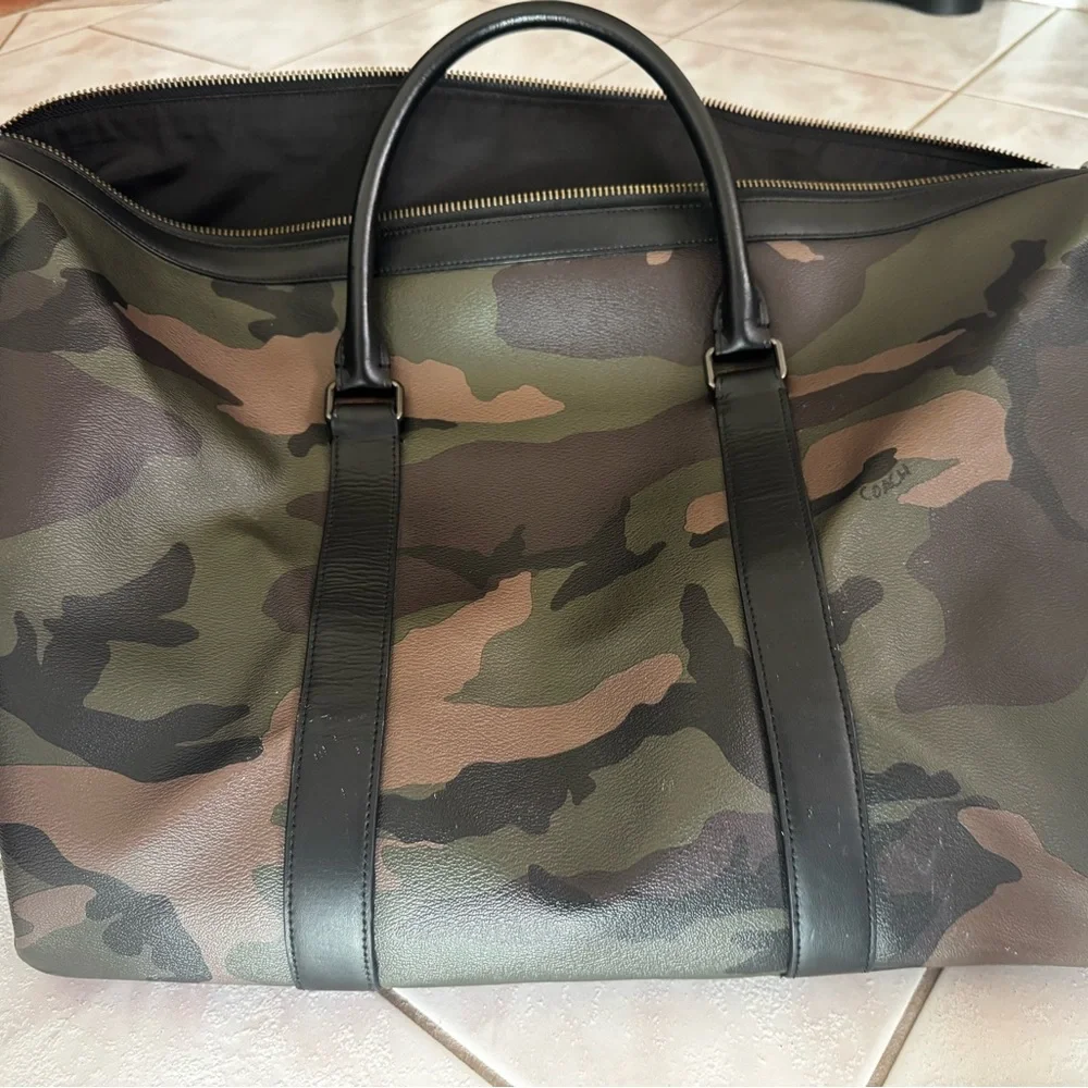 Coach Camouflage Leather-Trim Duffel in Green and Brown